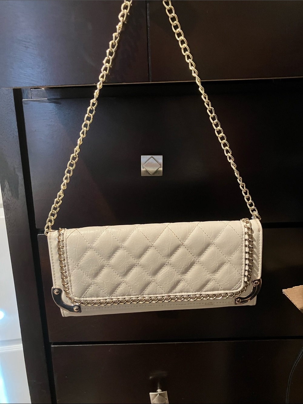 Charlotte Russe Cream Quilted Chain Clutch